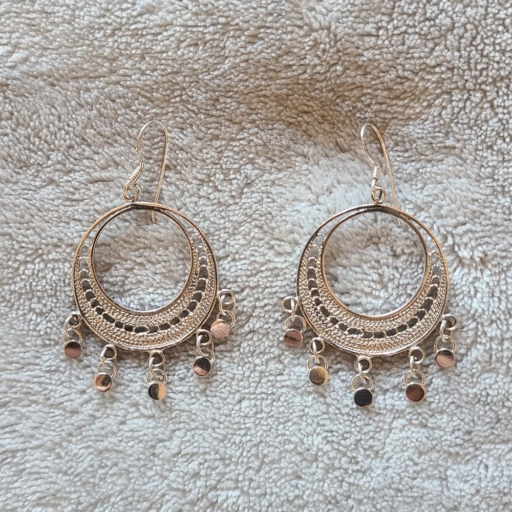 Sterling Silver 925 Dangle Hoop Earrings